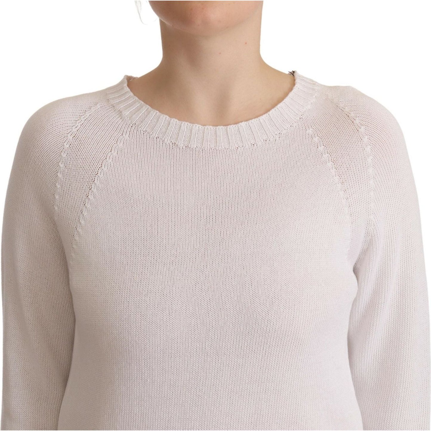 Alpha Studio Elegant White Cotton Pullover Sweater Alpha Studio Light Gray
