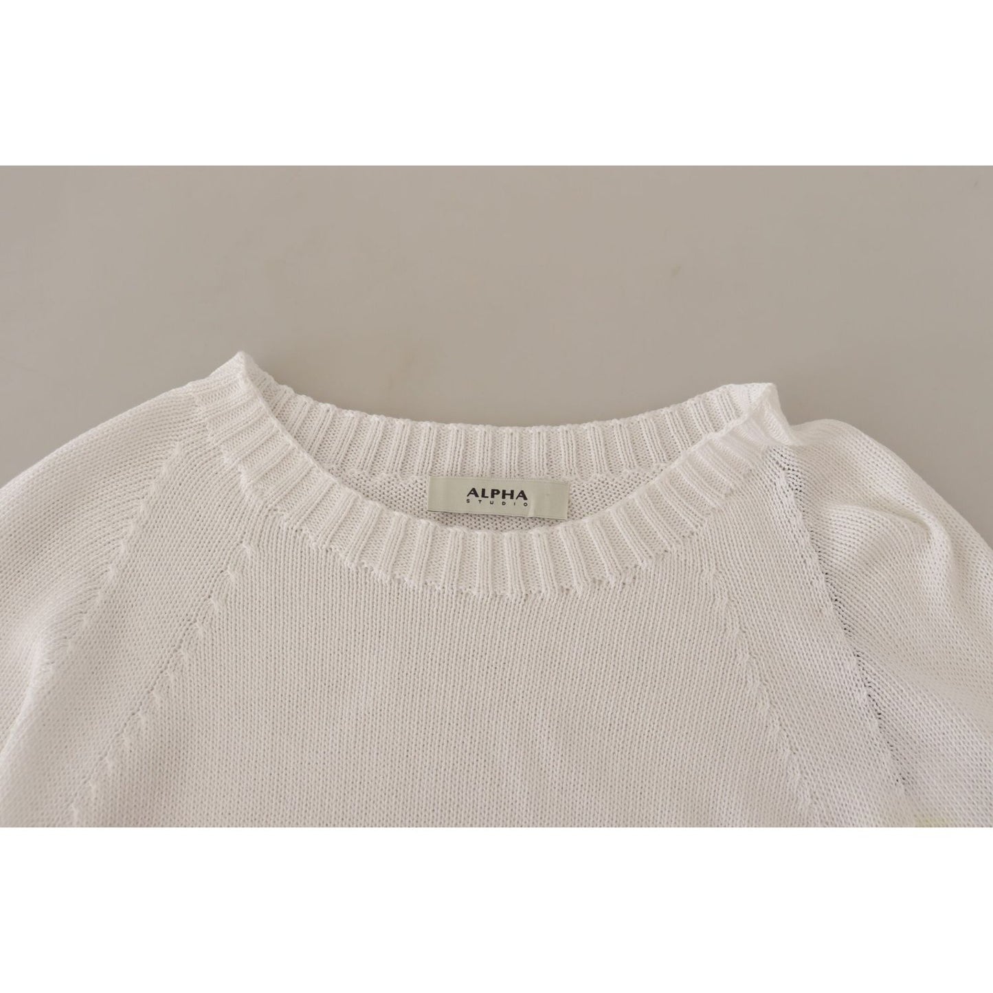 Alpha Studio Elegant White Cotton Pullover Sweater Alpha Studio Dark Gray