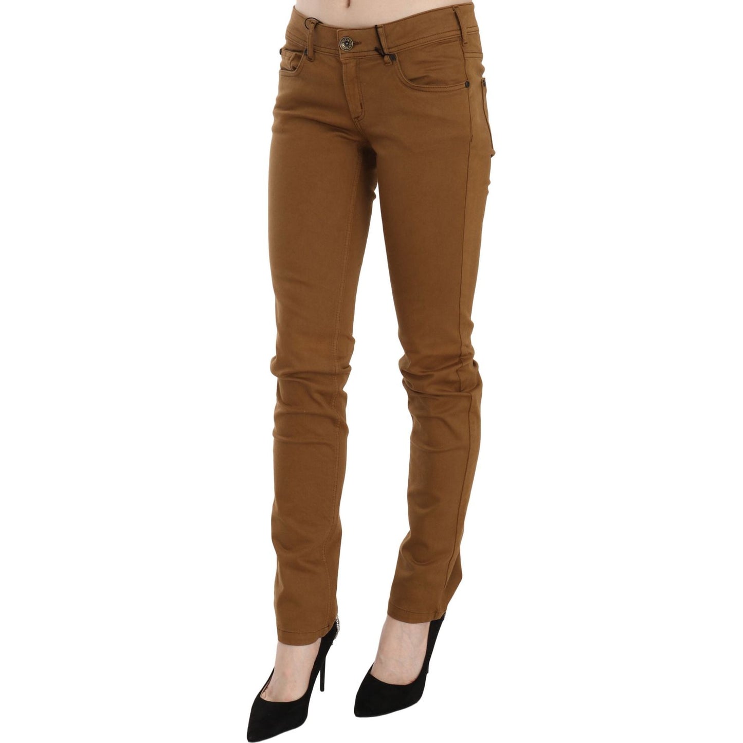 PLEIN SUD Chic Mid Waist Skinny Cotton Pants PLEIN SUD Saddle Brown