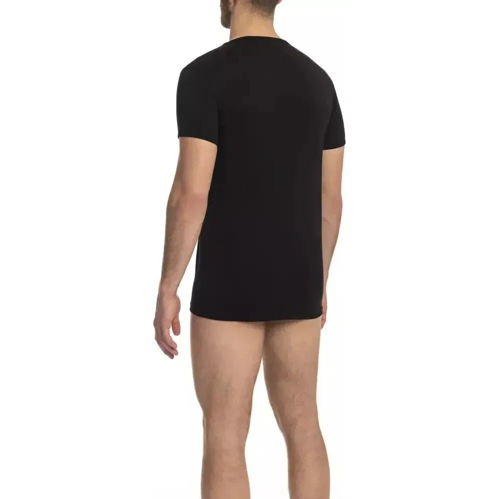 优雅黑色 V 领徽标 T 恤