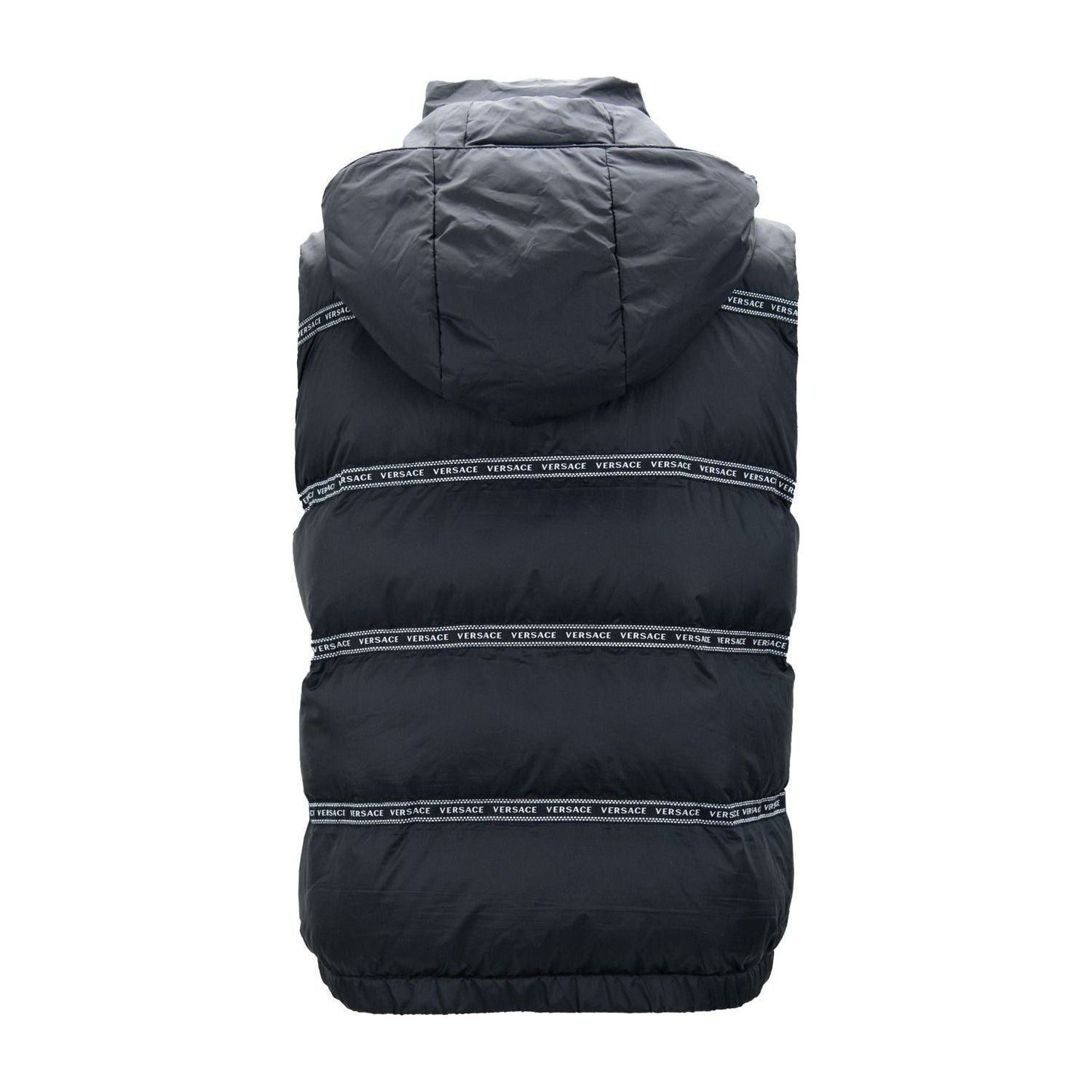 Versace Elegant Black Logo Band Vest with Detachable Hood