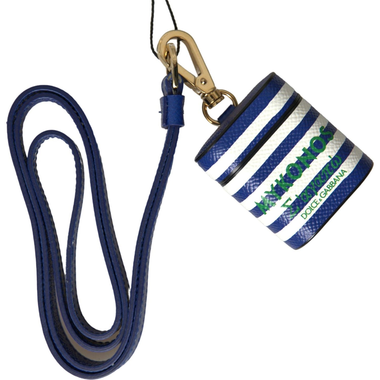 Dolce & Gabbana Chic Blue Striped Leather Airpods Case Dolce & Gabbana Dark Slate Gray