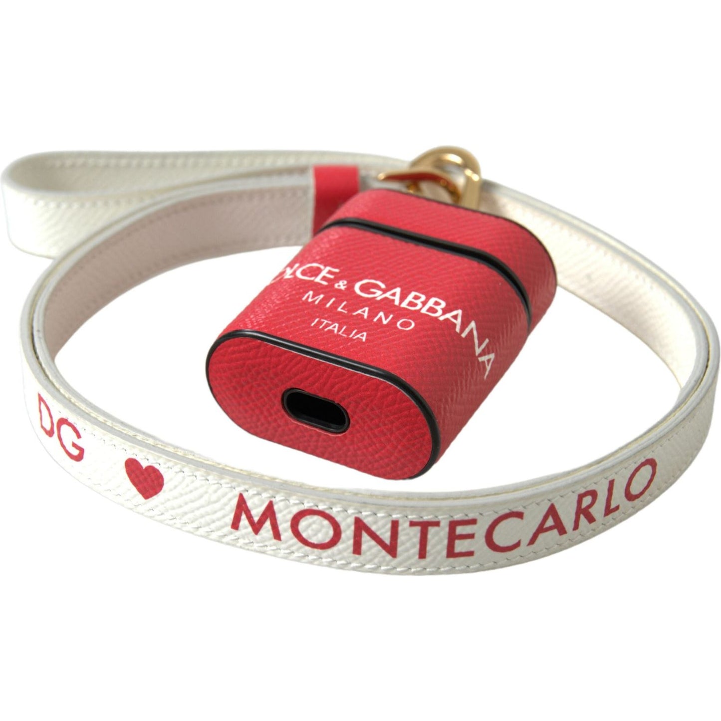 Dolce & Gabbana Elegant Red Calf Leather Airpods Case Dolce & Gabbana Gray