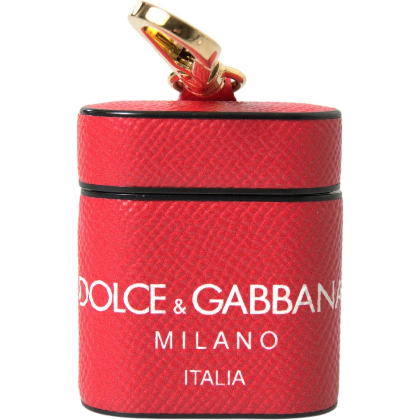 Dolce & Gabbana Red Leather Gold Tone Metal Logo Print Strap Airpods Case SMY101184