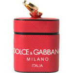 Dolce & Gabbana Red Leather Gold Tone Metal Logo Print Strap Airpods Case SMY101184