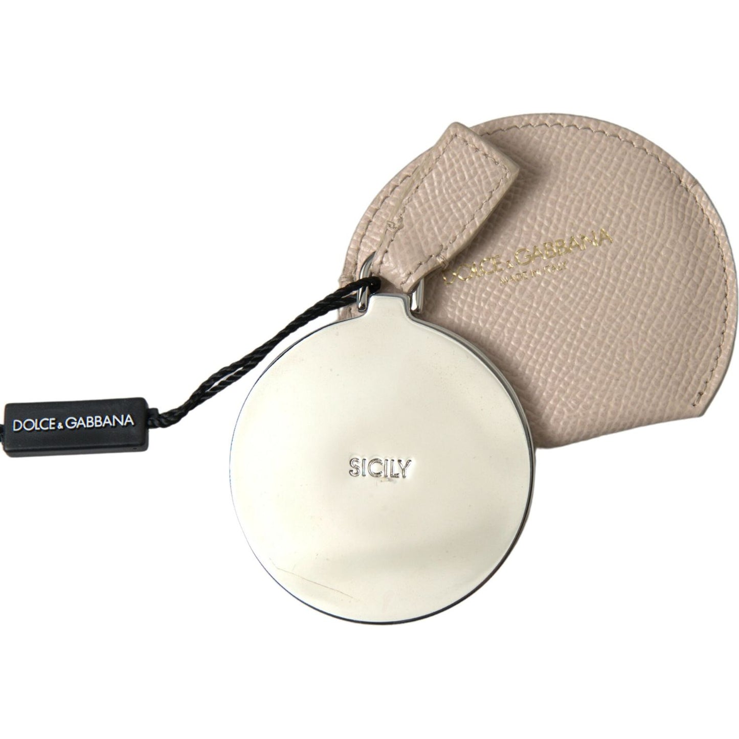 Dolce & Gabbana Elegant Calfskin Leather Hand Mirror Holder Dolce & Gabbana Gray