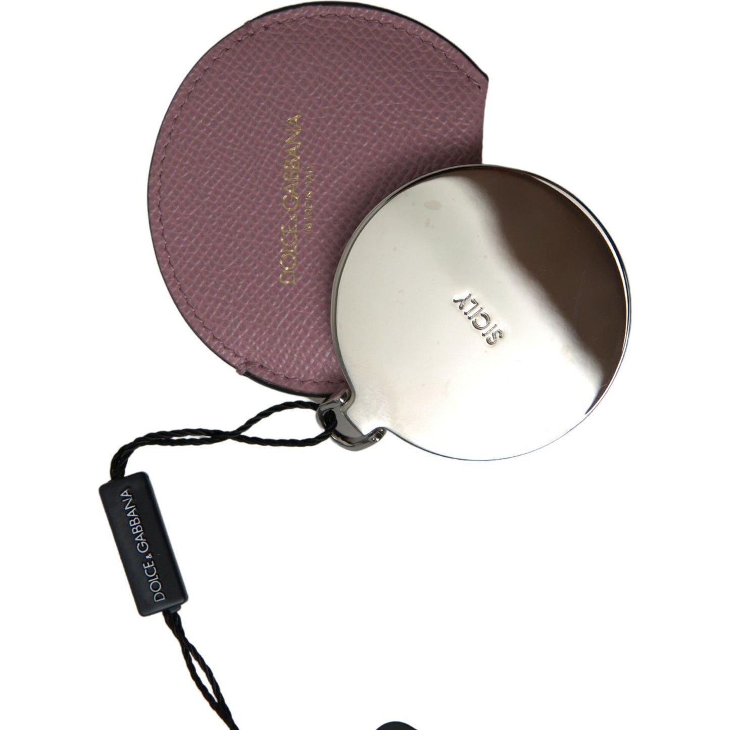Dolce & Gabbana Elegant Pink Leather Hand Mirror Holder Dolce & Gabbana Dim Gray