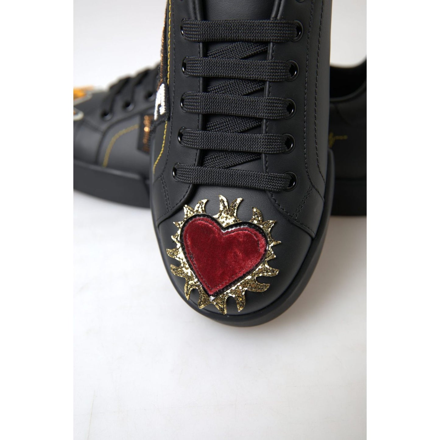Dolce & Gabbana Elegant Portofino Leather Sneakers - Black Multicolor