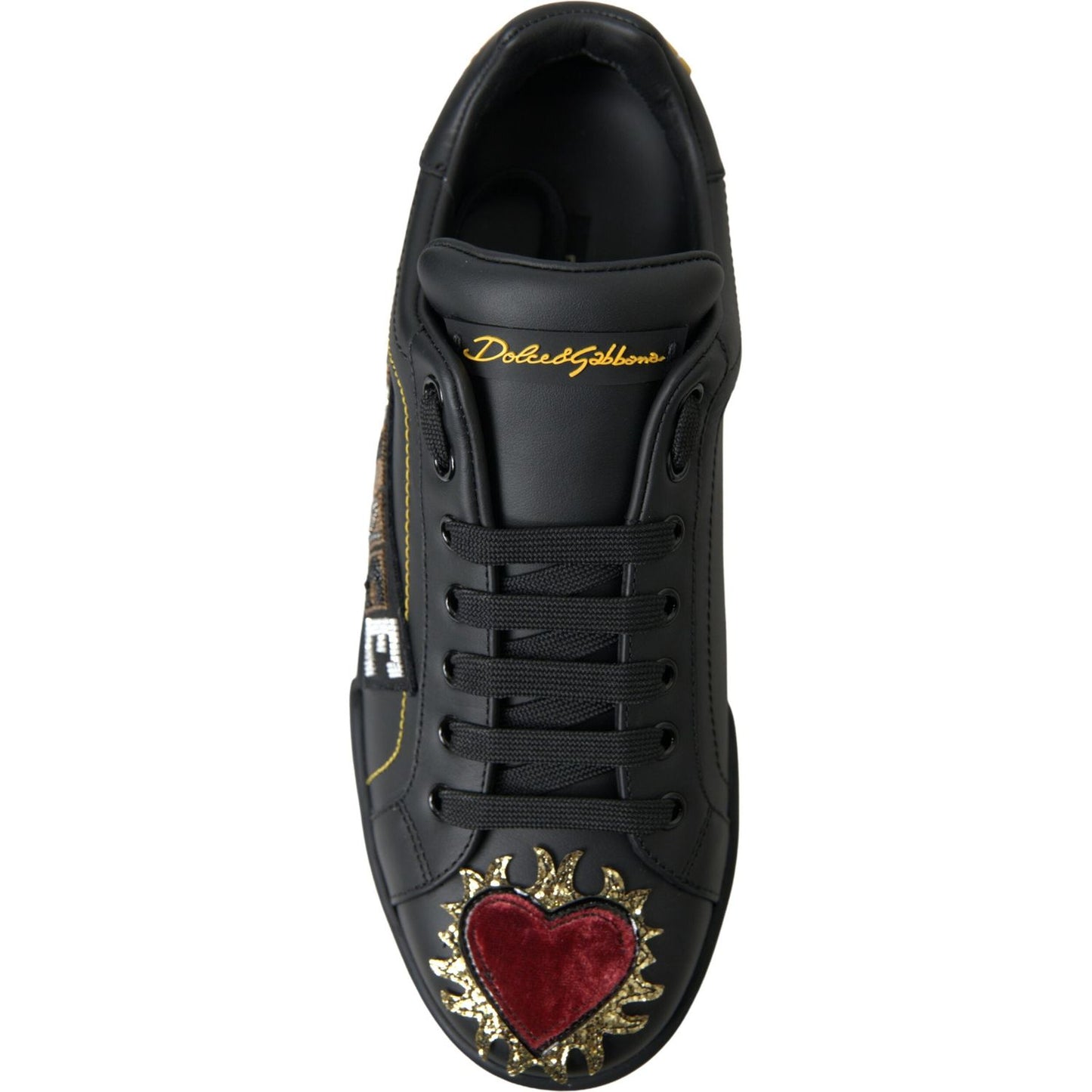Dolce & Gabbana Elegant Portofino Leather Sneakers - Black Multicolor