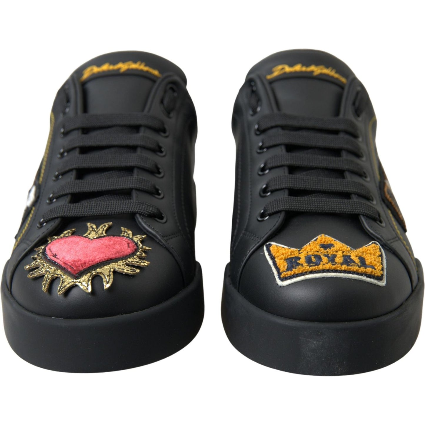 Dolce & Gabbana Elegant Portofino Leather Sneakers - Black Multicolor