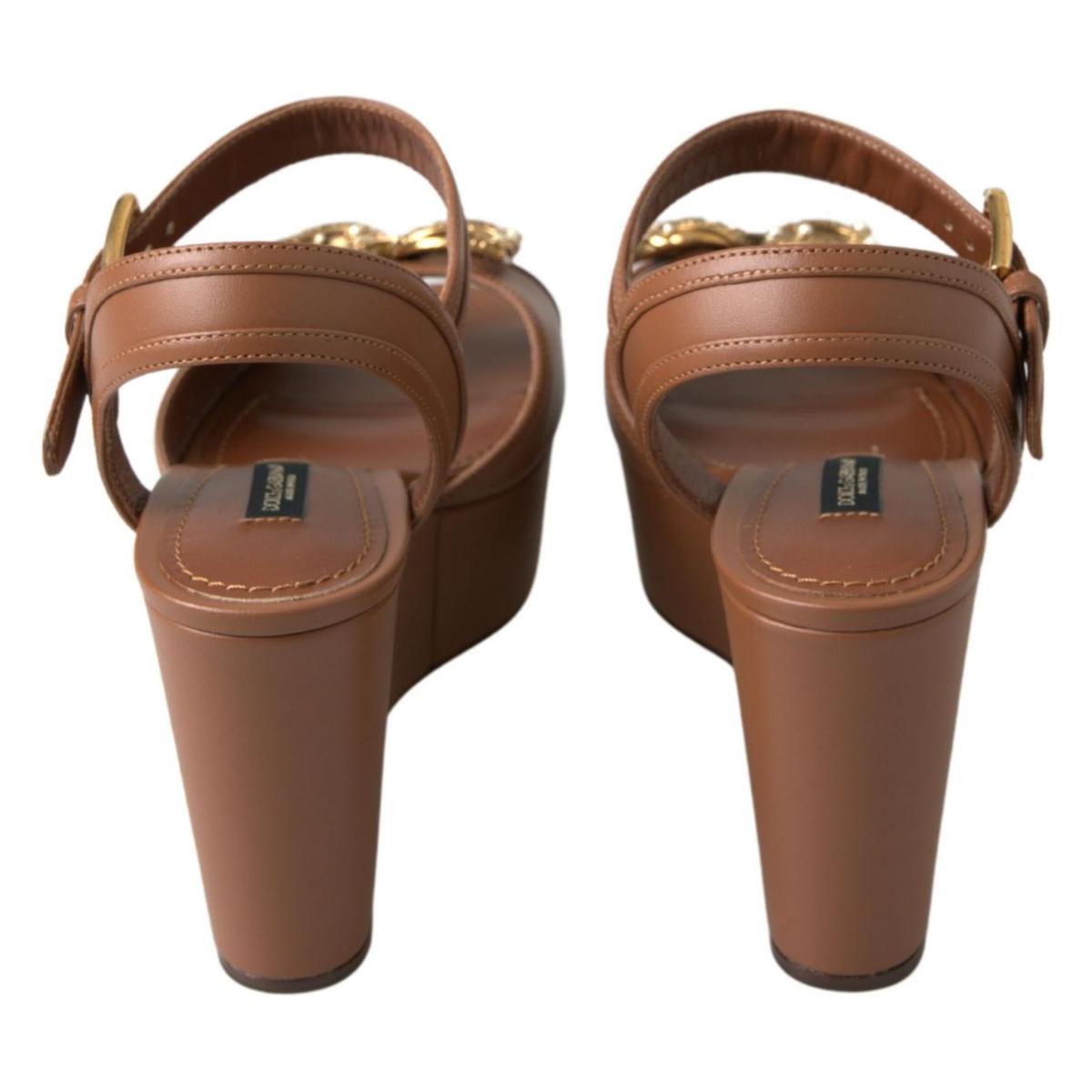 Dolce & Gabbana Dolce & Gabbana Chic Brown Leather Ankle Strap Wedges LA10214-35.5 1728,67345645728,Brown,Dolce & Gabbana,EU35.5/US5,EU35/US4.5,EU36/US5.5,Material: 100% Leather,New with tags,Sandals - Women - Shoes,Shoes,Women,Women - Shoes
