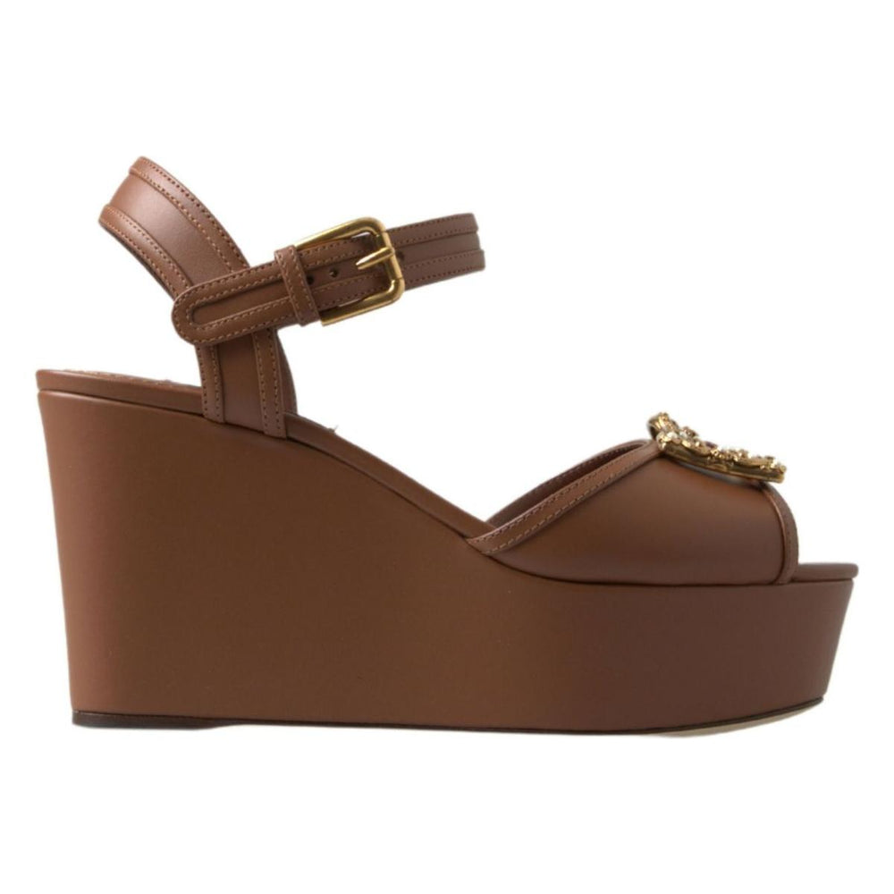 Dolce & Gabbana Dolce & Gabbana Chic Brown Leather Ankle Strap Wedges LA10214-35.5 1728,67345645728,Brown,Dolce & Gabbana,EU35.5/US5,EU35/US4.5,EU36/US5.5,Material: 100% Leather,New with tags,Sandals - Women - Shoes,Shoes,Women,Women - Shoes