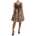 Dolce & Gabbana Sleeveless Leopard Chiffon Ostrich-Feather Dress Dolce & Gabbana Dim Gray