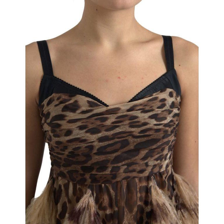 Dolce & Gabbana Sleeveless Leopard Chiffon Ostrich-Feather Dress Dolce & Gabbana Dark Slate Gray