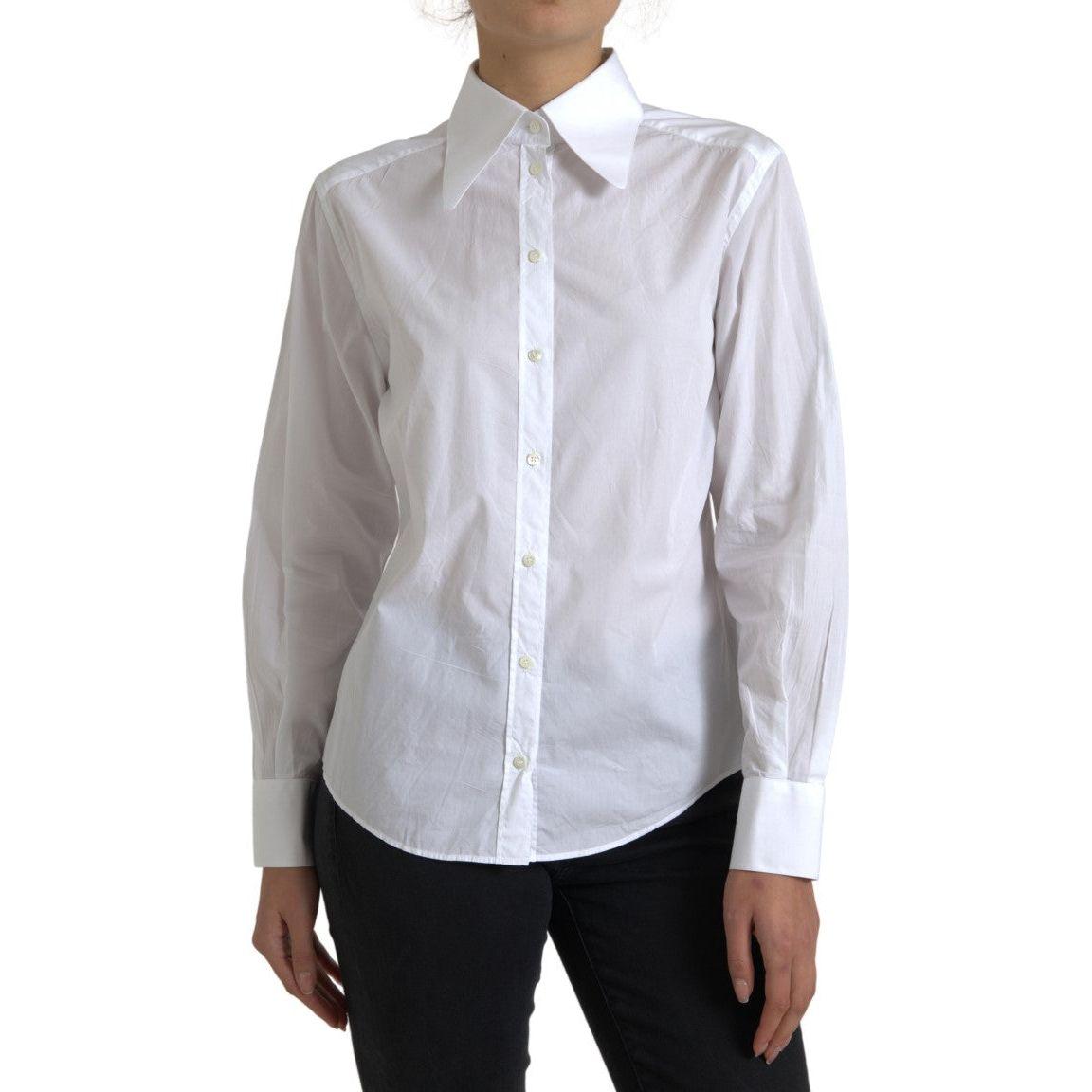 Dolce & Gabbana Elegant White Cotton Collared Top Dolce & Gabbana Gray