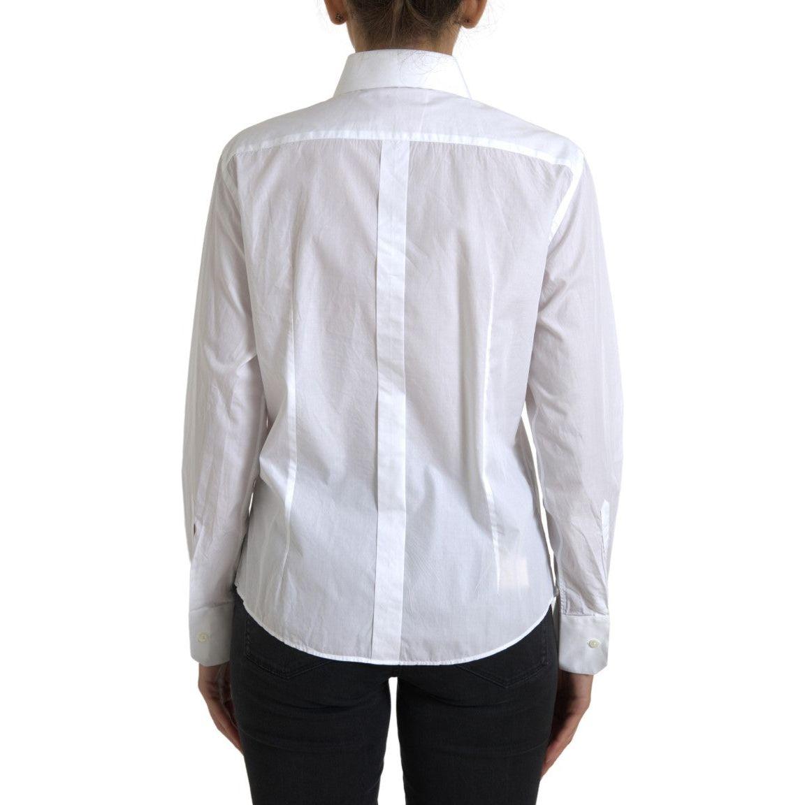 Dolce & Gabbana Elegant White Cotton Collared Top Dolce & Gabbana Light Gray