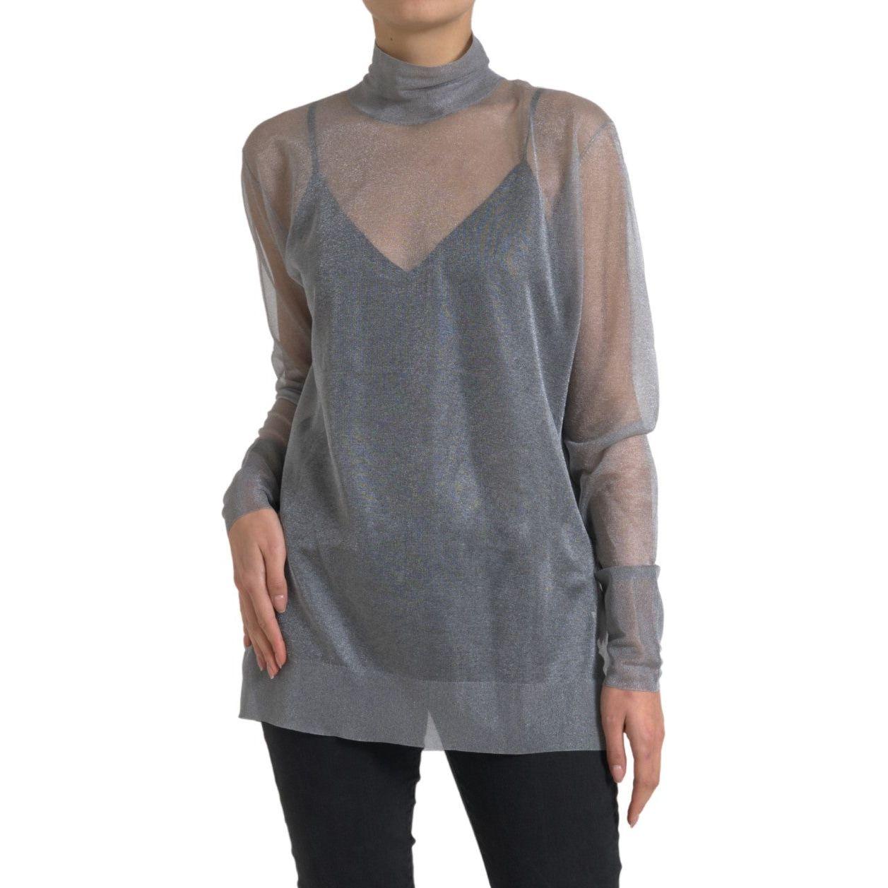 Dolce & Gabbana Elegant Gray Long Sleeve Mesh Top Dolce & Gabbana Dim Gray