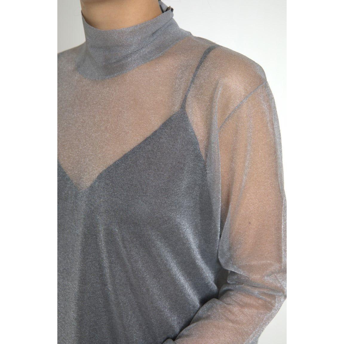 Dolce & Gabbana Elegant Gray Long Sleeve Mesh Top Dolce & Gabbana Slate Gray