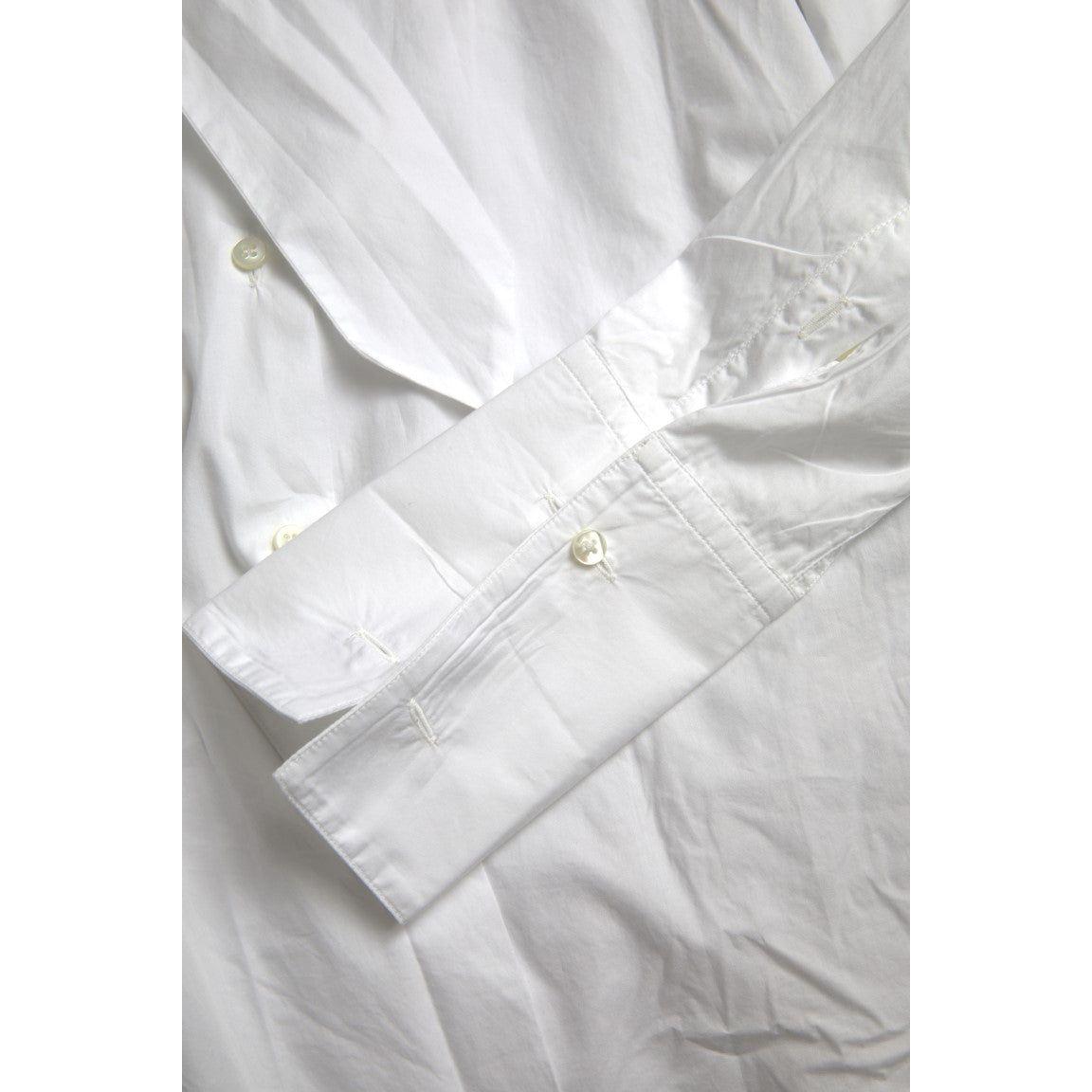Dolce & Gabbana White Cotton Ascot Collar Long Sleeves Top