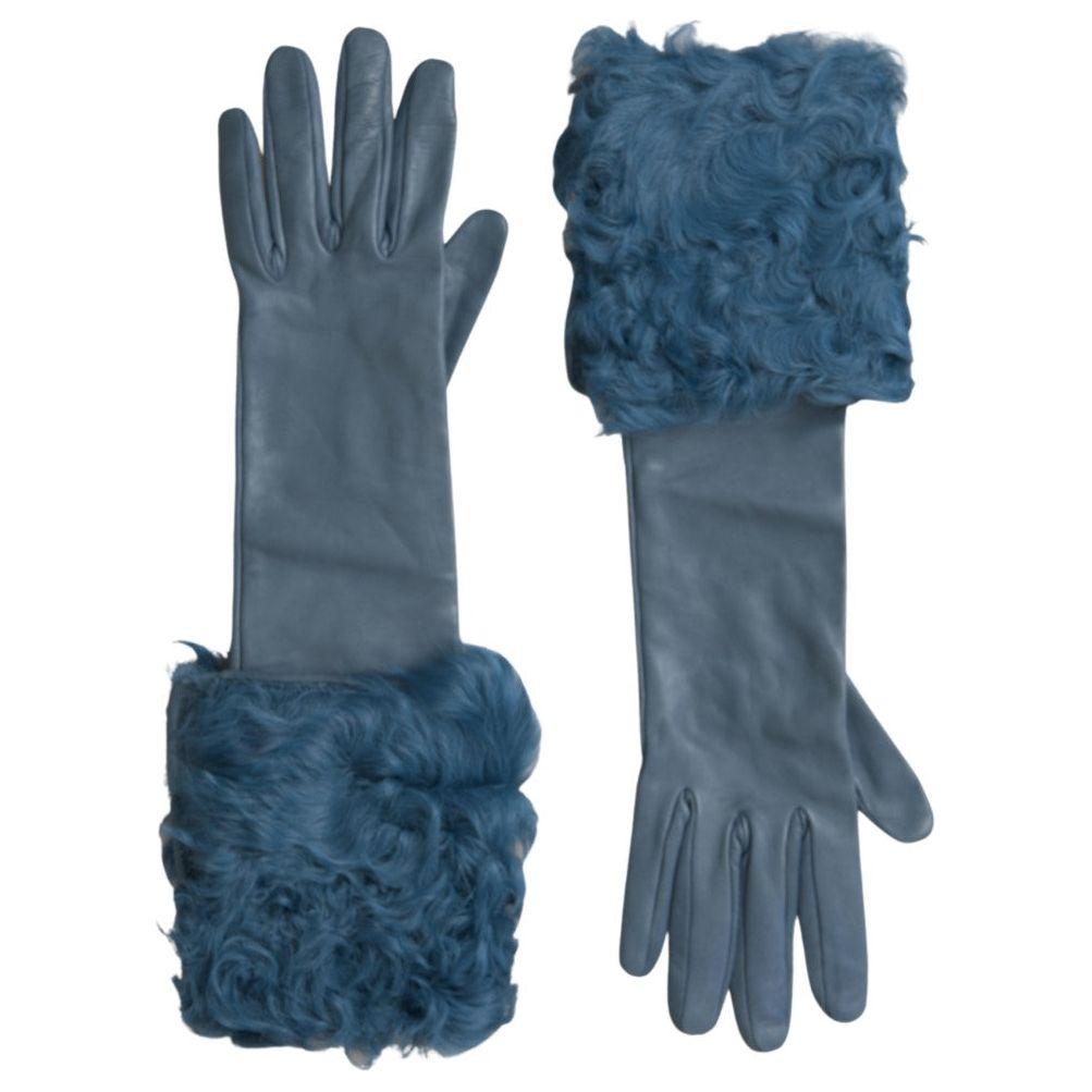 Dolce & Gabbana Elegant Blue Leather Gloves with Fur Trim Dolce & Gabbana Dark Slate Gray