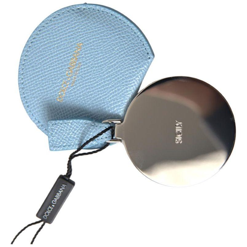 Dolce & Gabbana Elegant Leather Mirror Holder in Light Blue Dolce & Gabbana Dark Gray