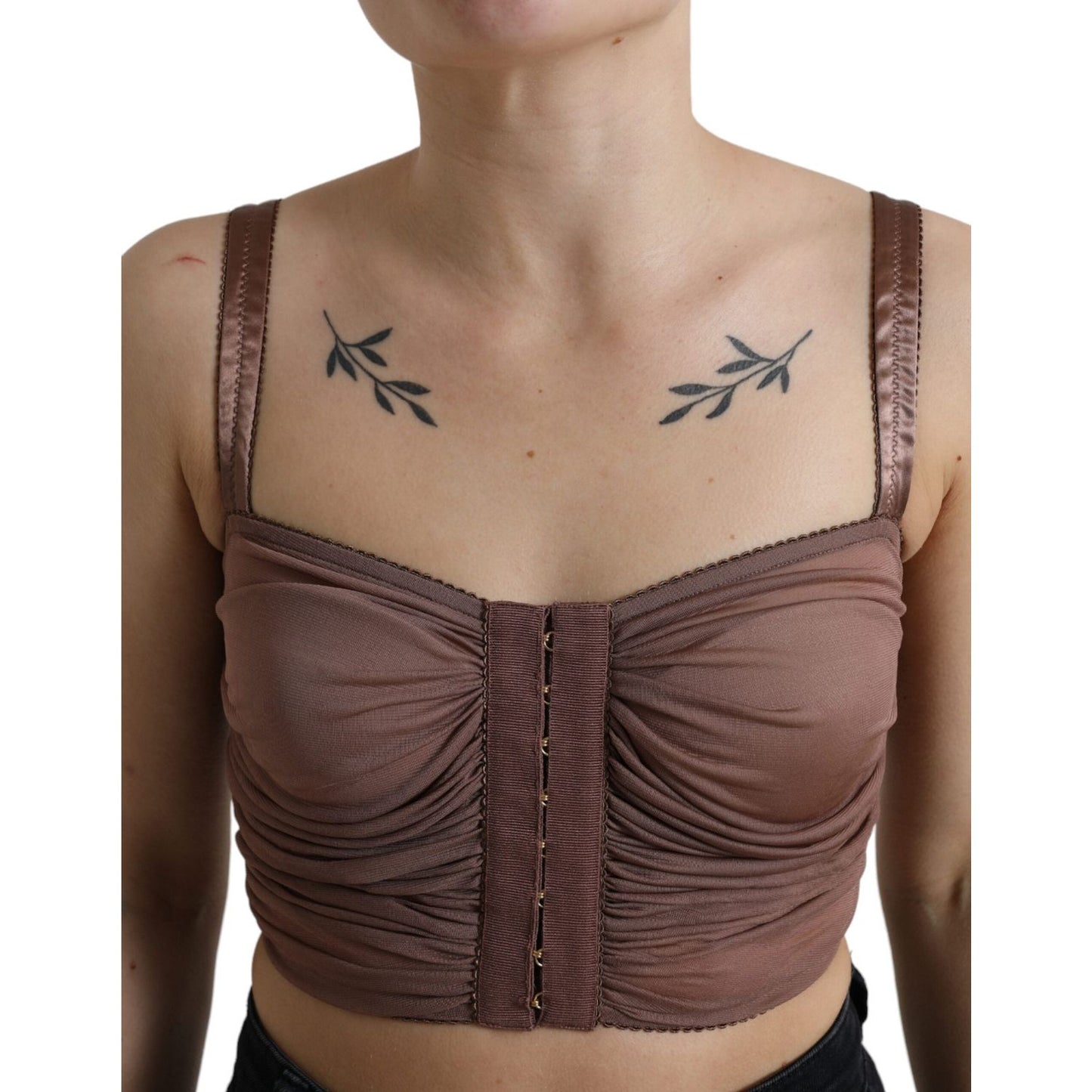 Dolce & Gabbana Elegant Cropped Silk Blend Top Dolce & Gabbana Dim Gray