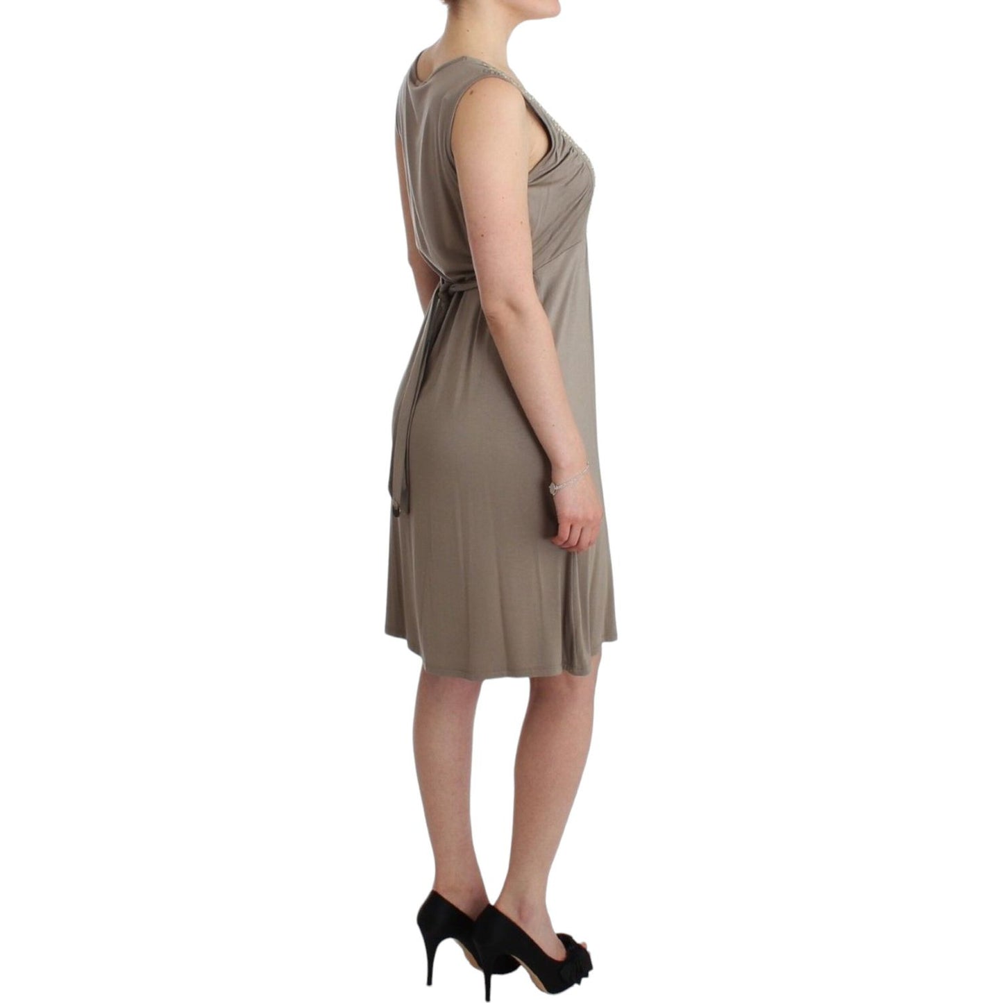 Roccobarocco Studded Sheath Knee-Length Dress in Beige Roccobarocco Dim Gray