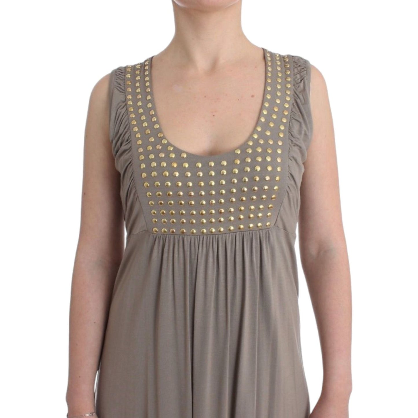 Roccobarocco Studded Sheath Knee-Length Dress in Beige Roccobarocco Rosy Brown