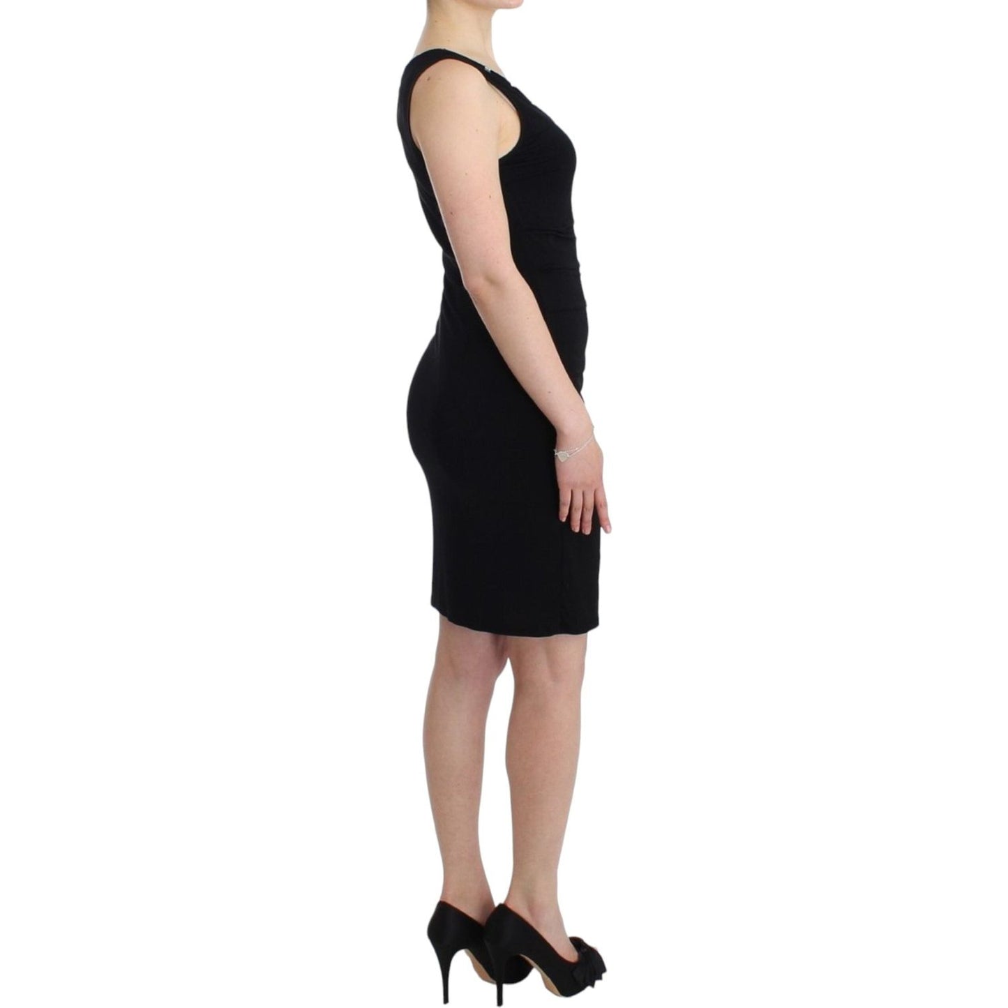 Roccobarocco Elegant Black Sheath Knee-Length Dress Roccobarocco Rosy Brown