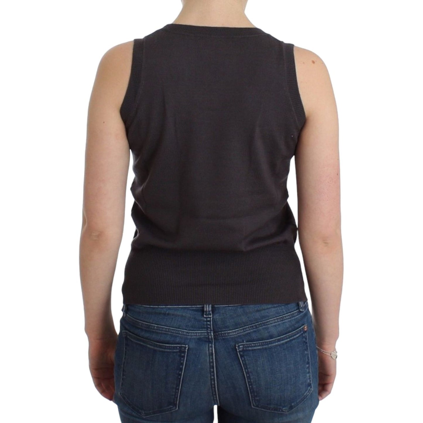 John Galliano Elegant Sleeveless Brown Knit Top John Galliano Dark Slate Gray