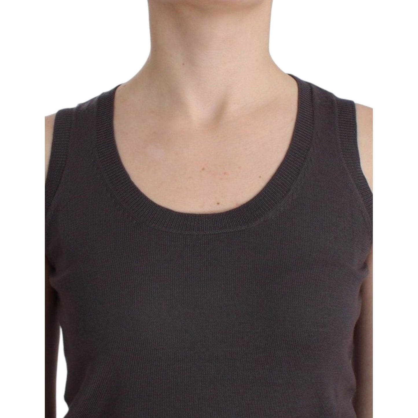 John Galliano Elegant Sleeveless Brown Knit Top John Galliano Dark Slate Gray