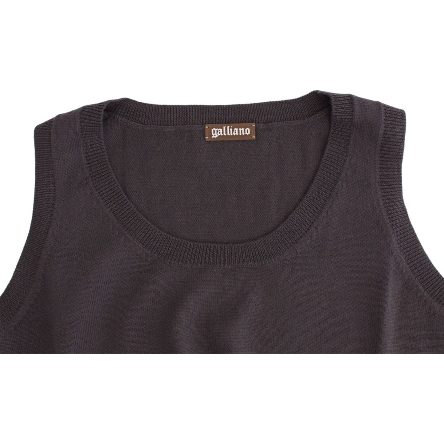 John Galliano Elegant Sleeveless Brown Knit Top John Galliano Dark Slate Gray