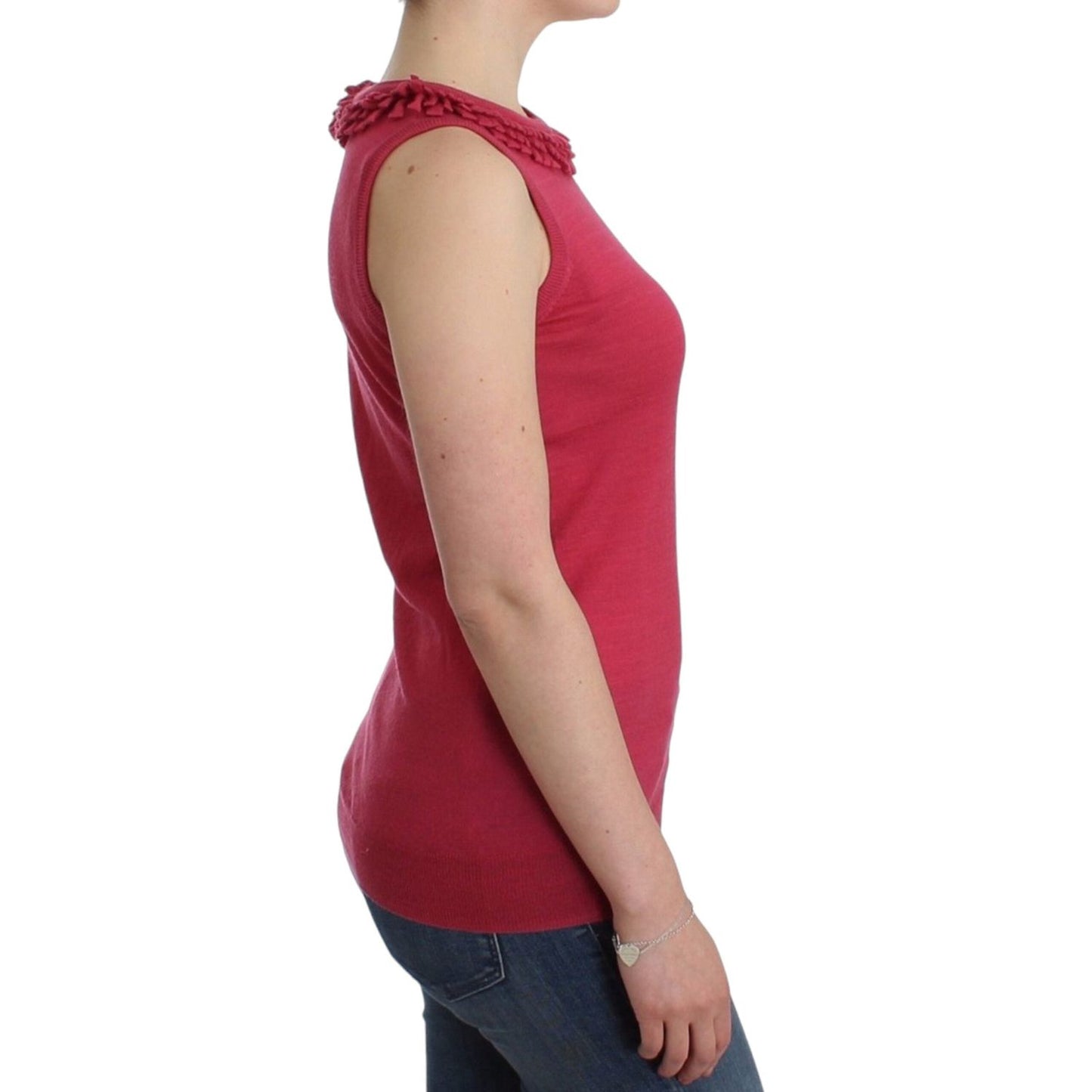 John Galliano Elegant Pink Sleeveless Wool Knit Top John Galliano Maroon