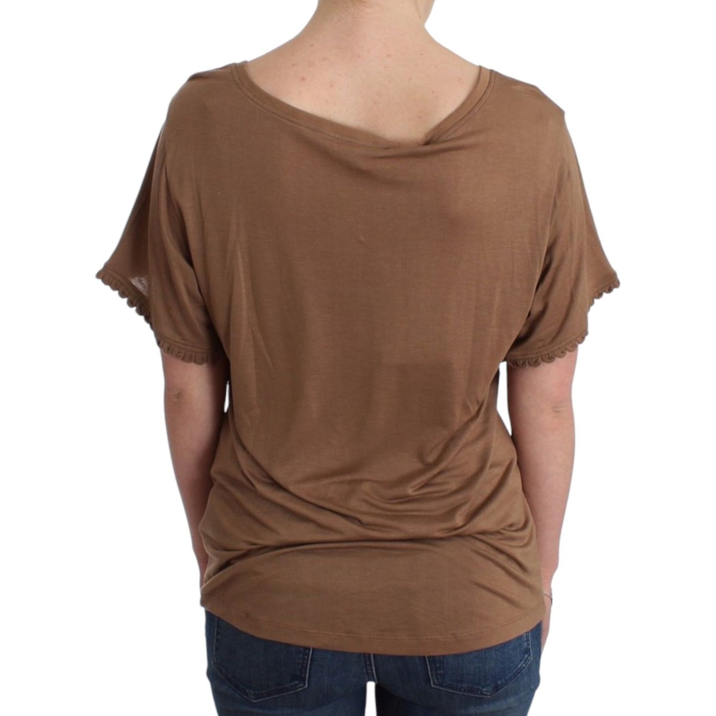 John Galliano Elegant Short-Sleeved Brown Rayon Top John Galliano Dark Olive Green