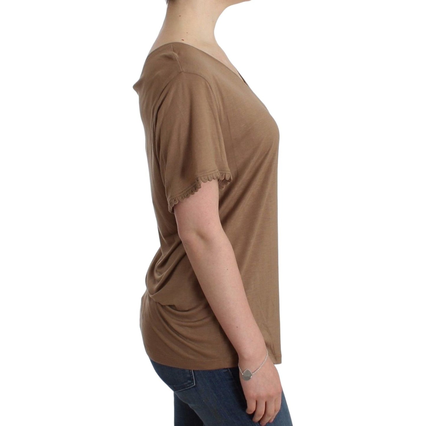 John Galliano Elegant Short-Sleeved Brown Rayon Top John Galliano Dim Gray