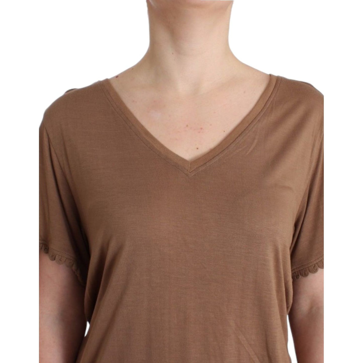 John Galliano Elegant Short-Sleeved Brown Rayon Top John Galliano Sienna