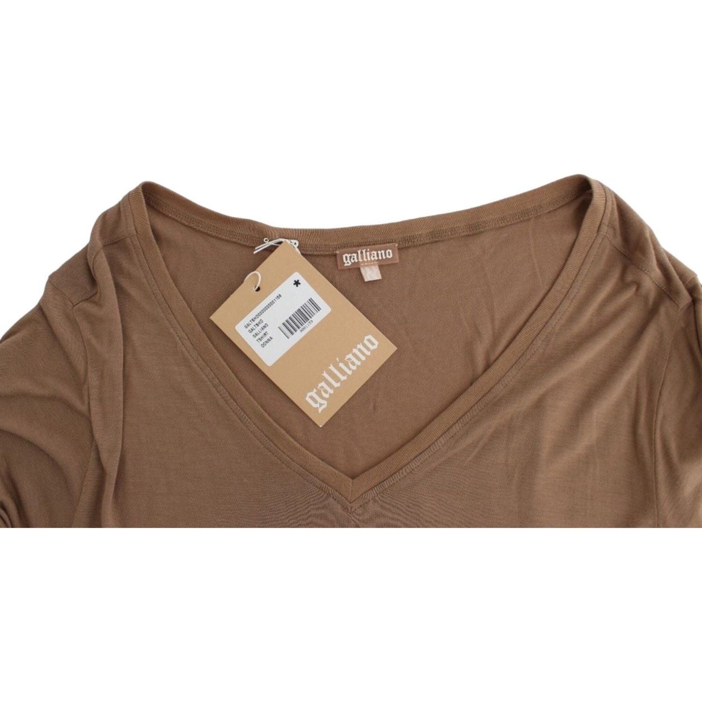 John Galliano Elegant Short-Sleeved Brown Rayon Top John Galliano Dim Gray