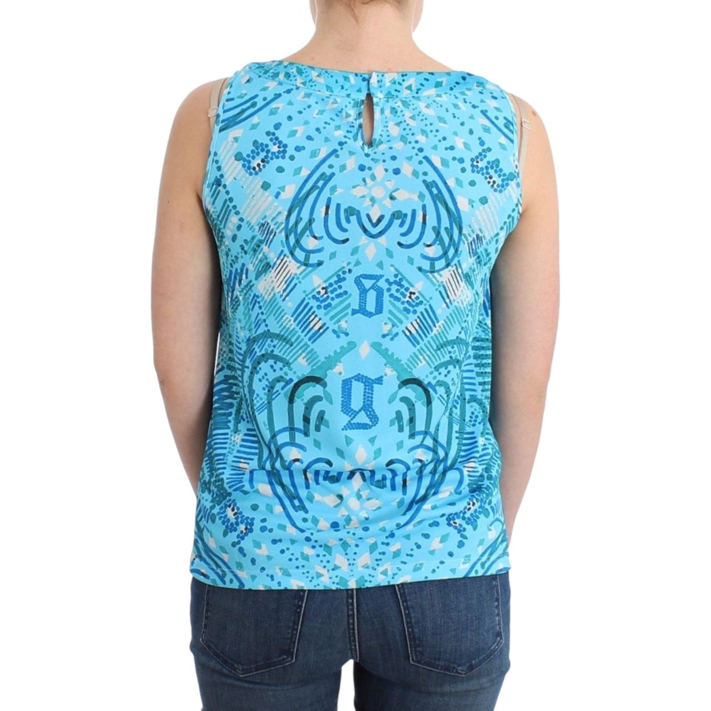 John Galliano Elegant Sleeveless Silk-Detailed Top John Galliano Sky Blue