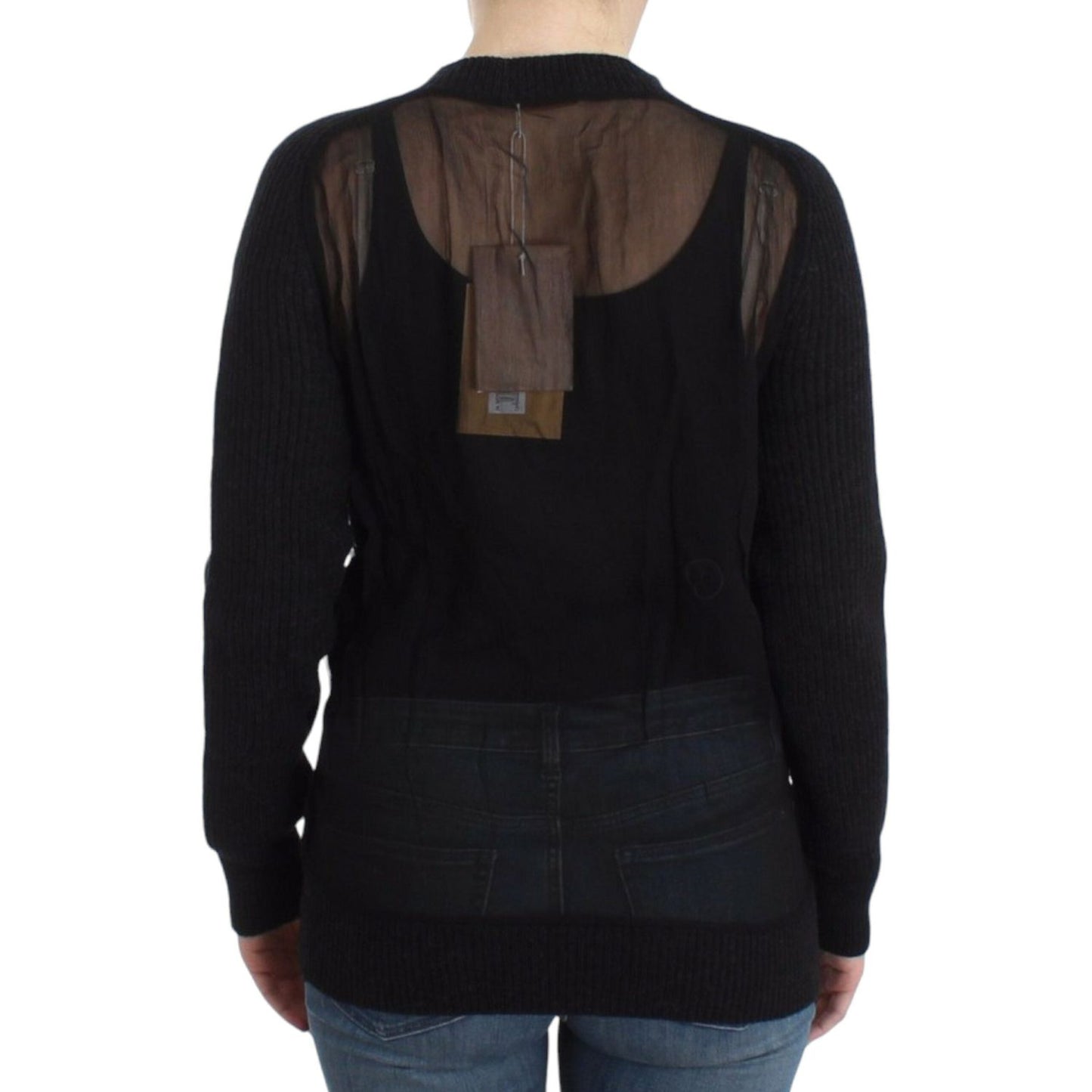 John Galliano Chic Transparent Back Woolen Cardigan John Galliano Black