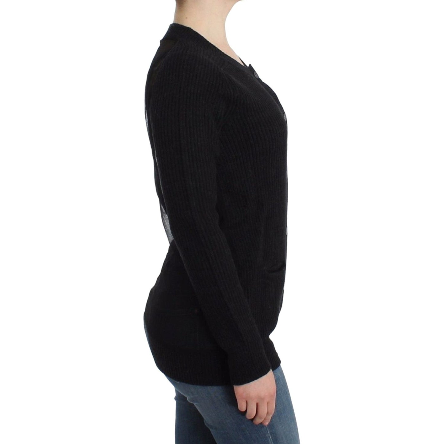 John Galliano Chic Transparent Back Woolen Cardigan John Galliano Black
