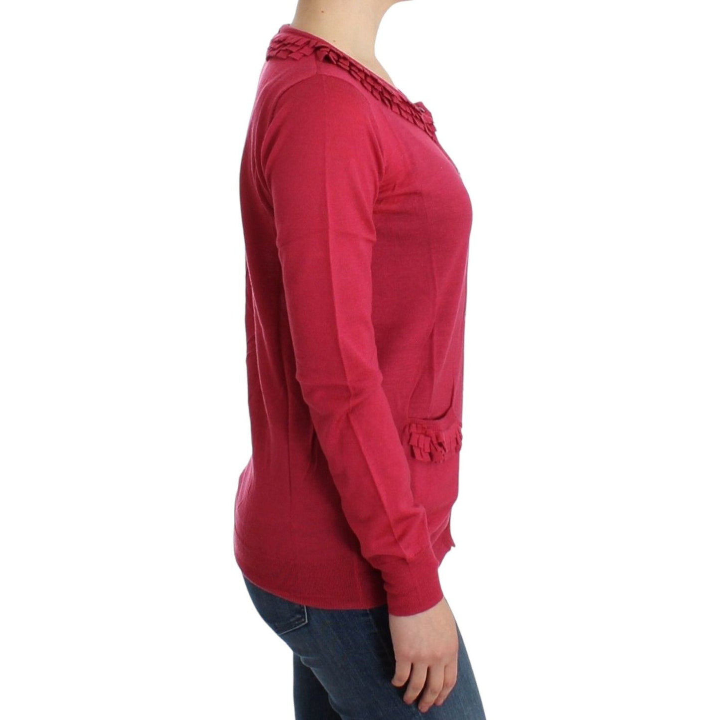 John Galliano Ruffle Detail Wool Cardigan in Pink John Galliano Brown