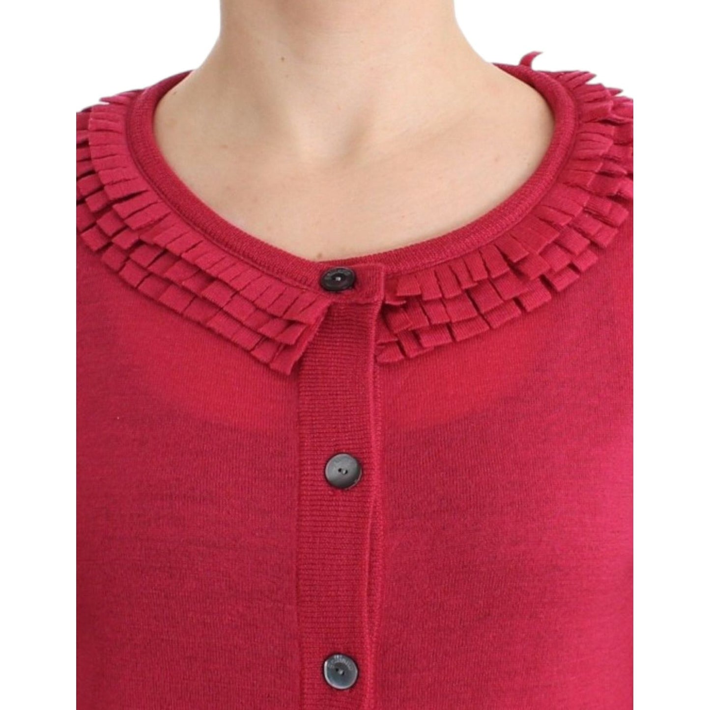 John Galliano Ruffle Detail Wool Cardigan in Pink John Galliano Brown