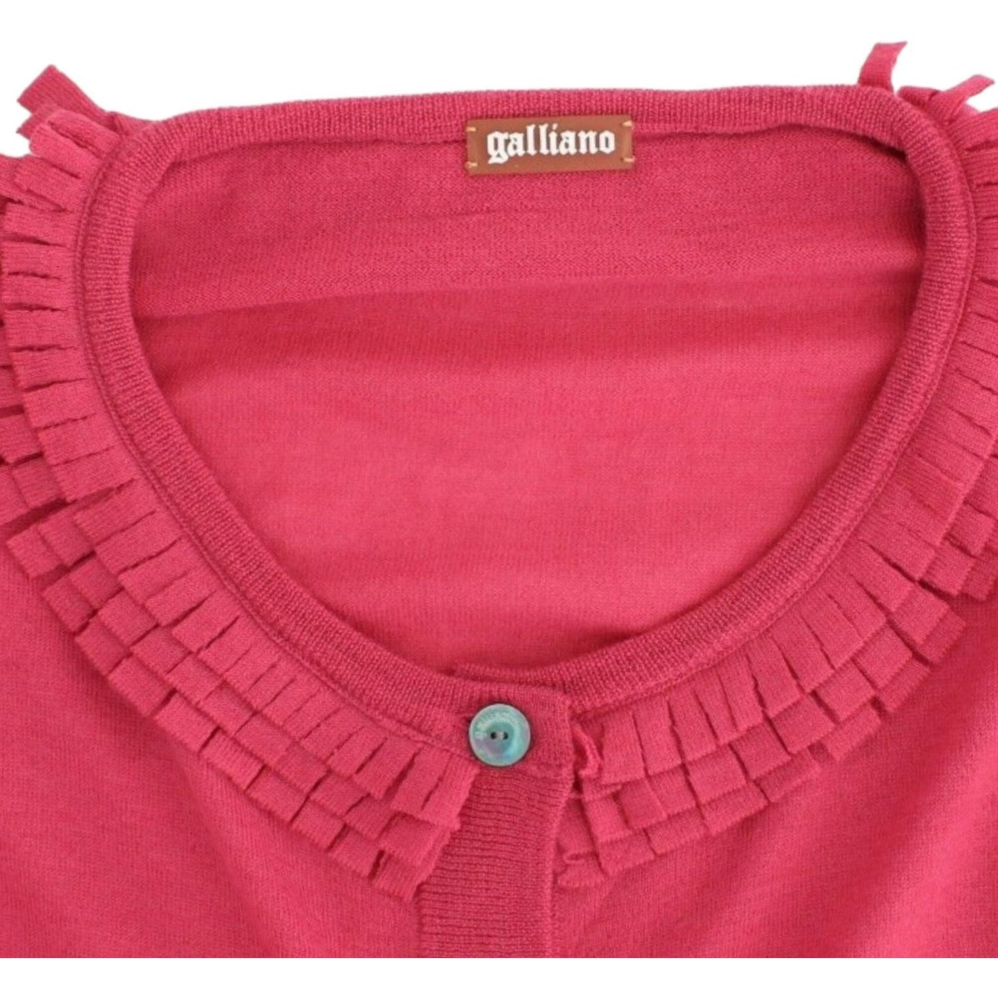 John Galliano Ruffle Detail Wool Cardigan in Pink John Galliano Maroon