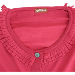 John Galliano Ruffle Detail Wool Cardigan in Pink John Galliano Maroon