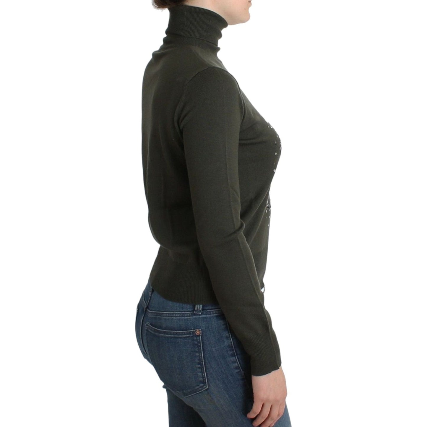 John Galliano Chic Green Turtleneck Virgin Wool Sweater John Galliano Dark Slate Gray