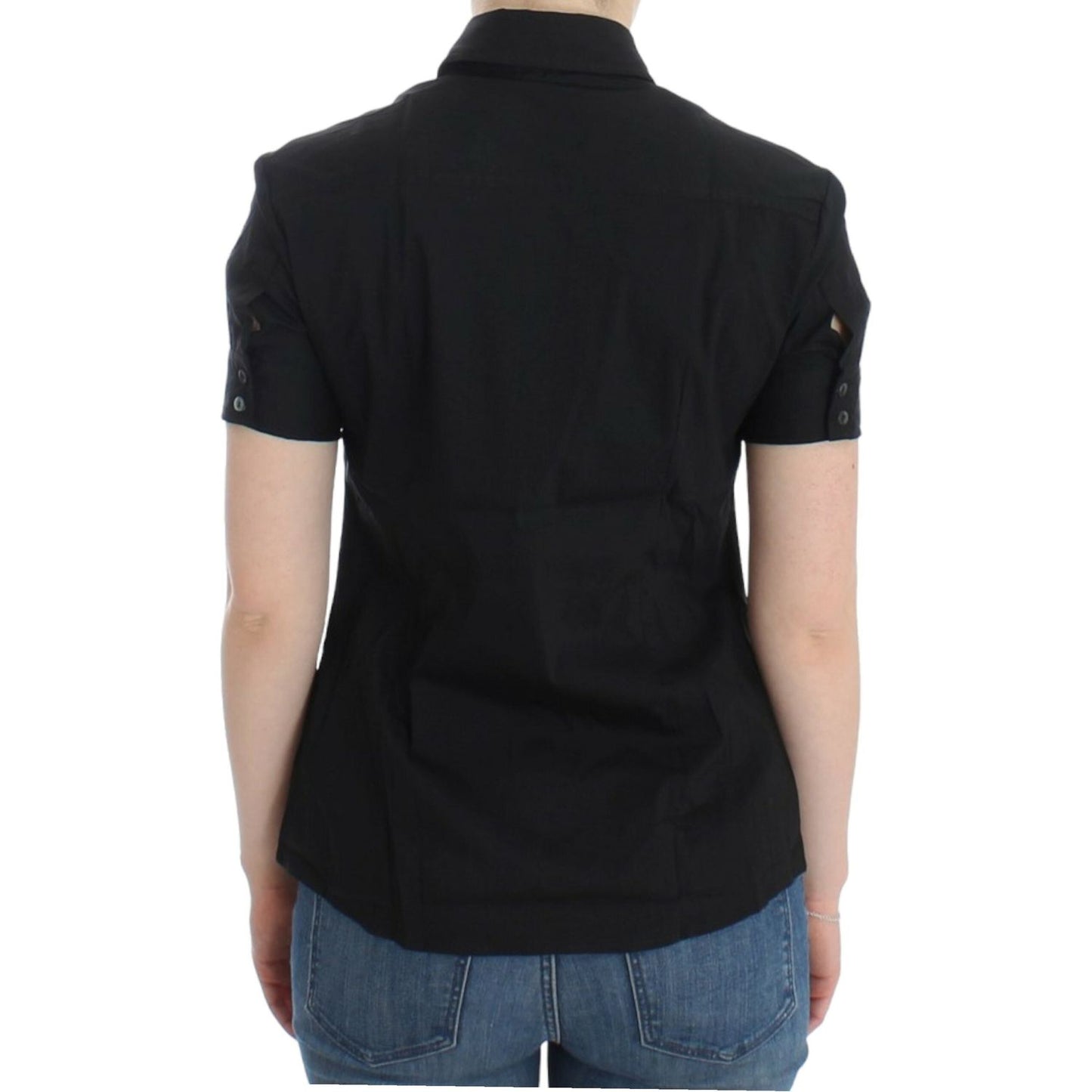John Galliano Elegant Black Cotton Stretch Shortsleeve Blouse John Galliano Black
