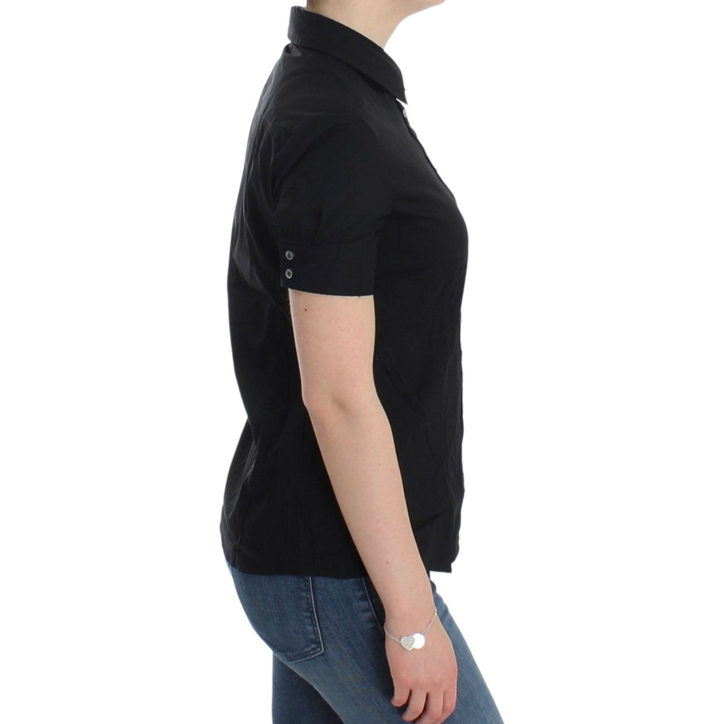 John Galliano Elegant Black Cotton Stretch Shortsleeve Blouse John Galliano Tan