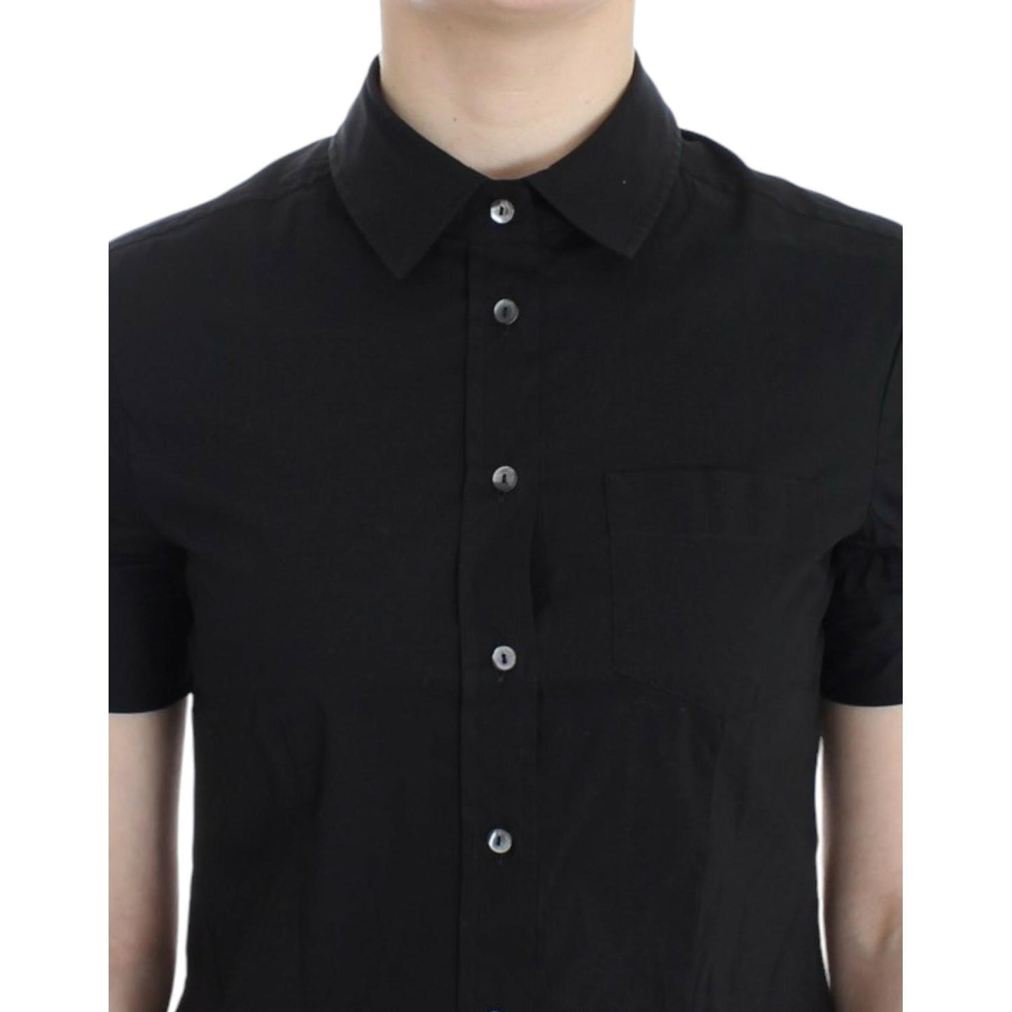 John Galliano Elegant Black Cotton Stretch Shortsleeve Blouse John Galliano Black