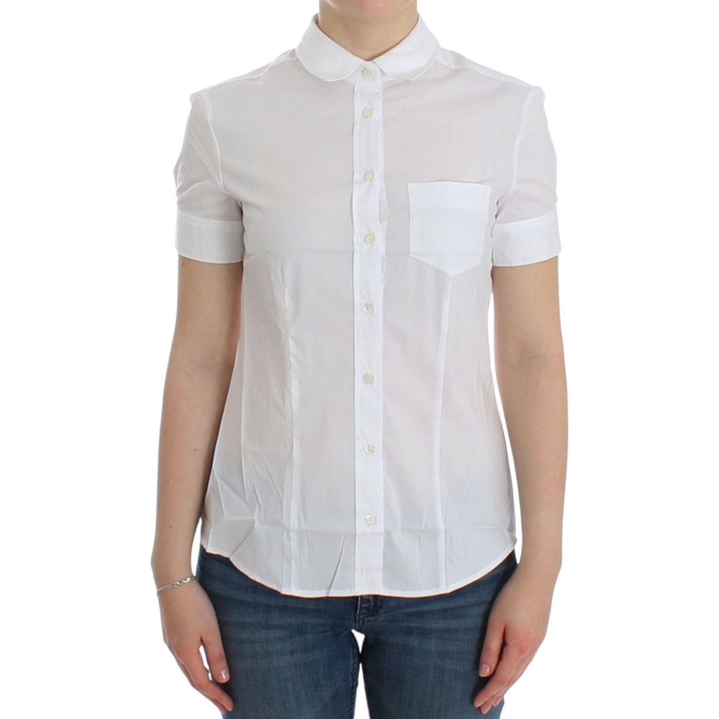 John Galliano Chic White Cotton Blend Shortsleeve Blouse John Galliano Gray