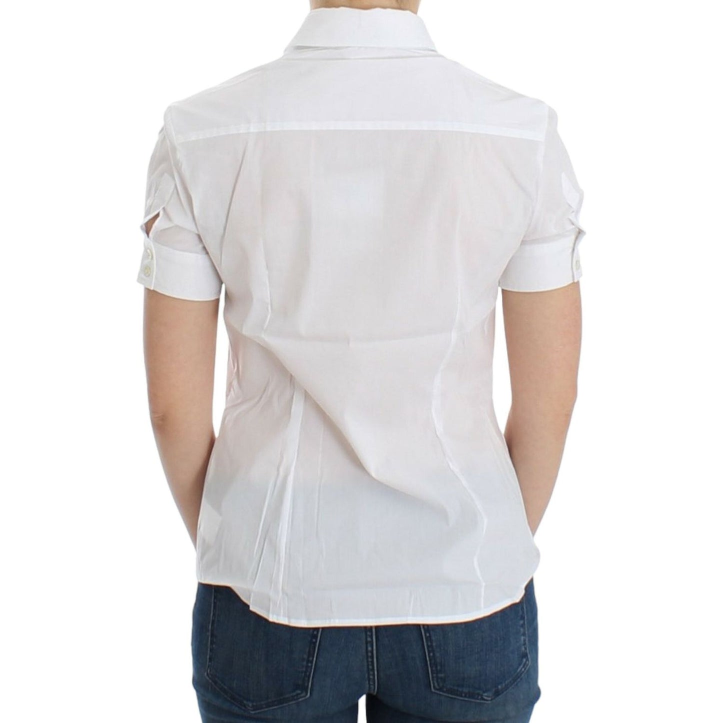 John Galliano Chic White Cotton Blend Shortsleeve Blouse John Galliano Light Gray